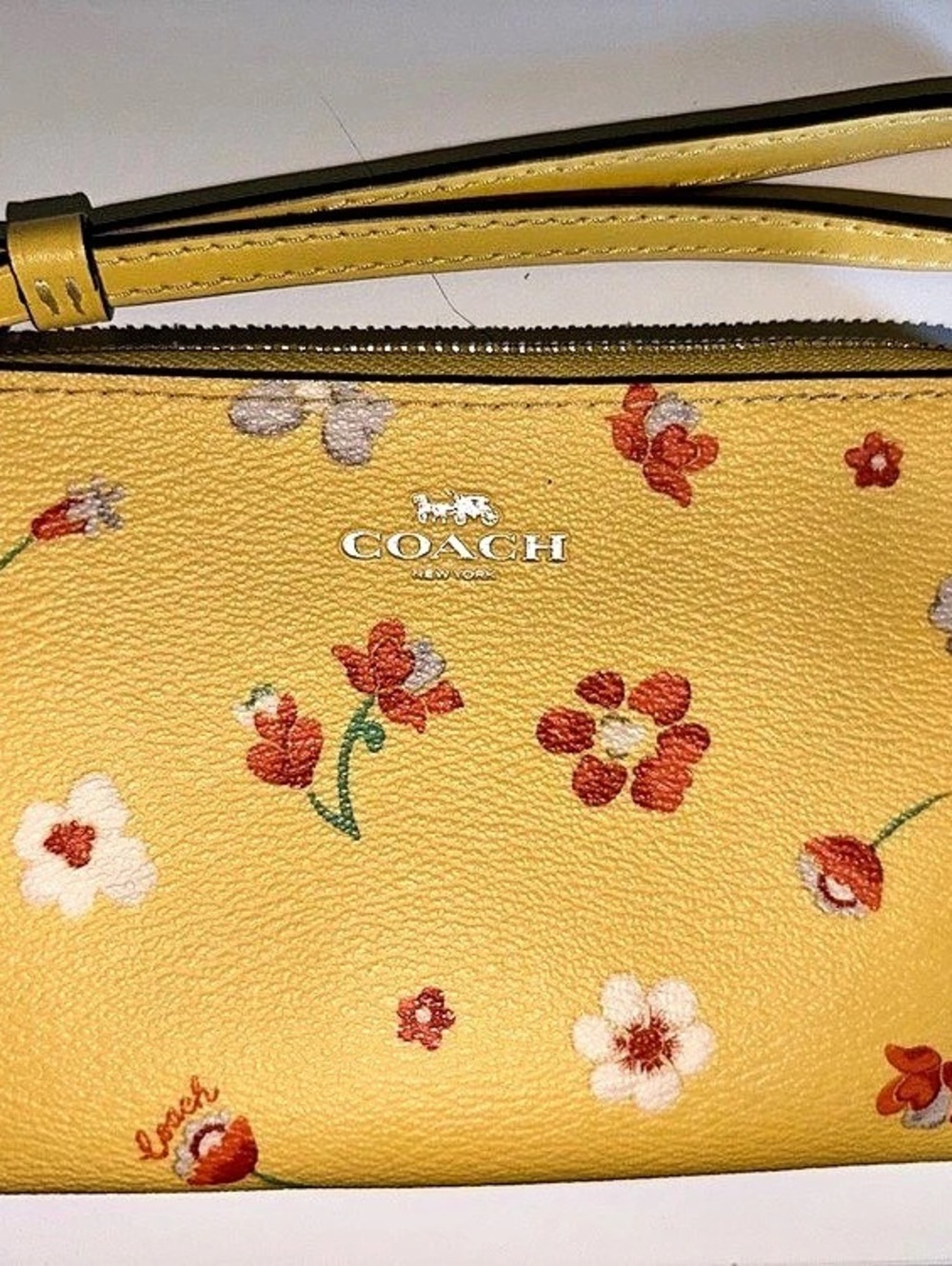 Coach Corner Zip Wristlet with Floral Print Yellow